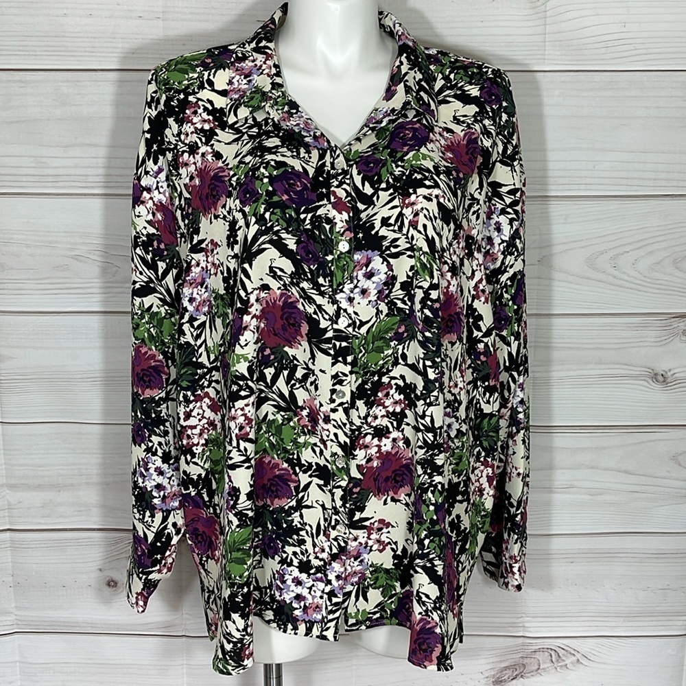 NWOT J. Jill Long Sleeve Floral Button Up Blouse Top Size 4X